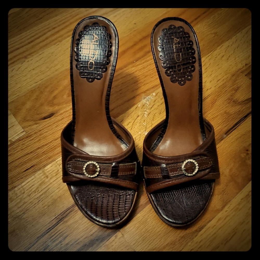 Brown Leather Aldo Heel Sandal